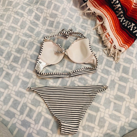 H&M Navy/Black Striped Bikini Set 34A - Picture 5 of 5